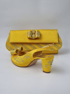 Franco Bellini Yellow Knotted Set - Italian Shoe and Bag Set - Classic Shoes London