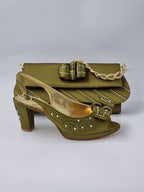 Franco Bellini Olive Green Knotted Set - Italian Shoe and Bag Set - Classic Shoes London