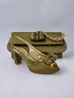 Franco Bellini Olive Green Knotted Set - Italian Shoe and Bag Set - Classic Shoes London