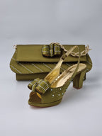 Franco Bellini Olive Green Knotted Set - Italian Shoe and Bag Set - Classic Shoes London