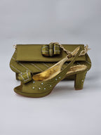 Franco Bellini Olive Green Knotted Set - Italian Shoe and Bag Set - Classic Shoes London
