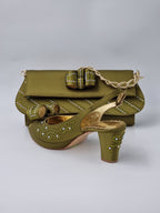 Franco Bellini Olive Green Knotted Set - Italian Shoe and Bag Set - Classic Shoes London