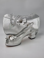 Marino Carlo Simple Silver Set - Italian Shoe and Bag Set - Classic Shoes London