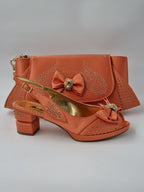 Marino Carlo Simple Peach Set - Italian Shoe and Bag Set - Classic Shoes London