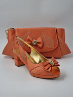 Marino Carlo Simple Peach Set - Italian Shoe and Bag Set - Classic Shoes London