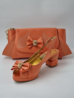 Marino Carlo Simple Peach Set - Italian Shoe and Bag Set - Classic Shoes London