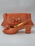 Marino Carlo Simple Peach Set - Italian Shoe and Bag Set - Classic Shoes London
