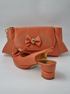 Marino Carlo Simple Peach Set - Italian Shoe and Bag Set - Classic Shoes London