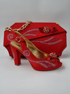 Marino Carlo Red Adorned Set - Italian Shoe and Bag Set - Classic Shoes London