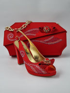 Marino Carlo Red Adorned Set - Italian Shoe and Bag Set - Classic Shoes London