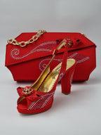 Marino Carlo Red Adorned Set - Italian Shoe and Bag Set - Classic Shoes London