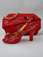 Marino Carlo Red Adorned Set - Italian Shoe and Bag Set - Classic Shoes London