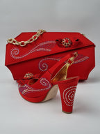 Marino Carlo Red Adorned Set - Italian Shoe and Bag Set - Classic Shoes London
