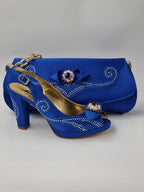 Marino Carlo Royal Blue Adorned Set - Italian Shoe and Bag Set - Classic Shoes London
