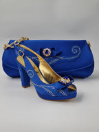 Marino Carlo Royal Blue Adorned Set - Italian Shoe and Bag Set - Classic Shoes London