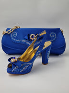 Marino Carlo Royal Blue Adorned Set - Italian Shoe and Bag Set - Classic Shoes London