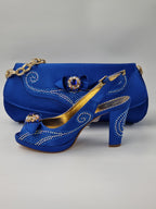 Marino Carlo Royal Blue Adorned Set - Italian Shoe and Bag Set - Classic Shoes London