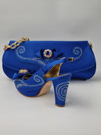 Marino Carlo Royal Blue Adorned Set - Italian Shoe and Bag Set - Classic Shoes London