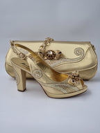 Marino Carlo Gold Adorned Set - Italian Shoe and Bag Set - Classic Shoes London