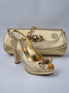 Marino Carlo Gold Adorned Set - Italian Shoe and Bag Set - Classic Shoes London