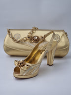 Marino Carlo Gold Adorned Set - Italian Shoe and Bag Set - Classic Shoes London