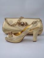 Marino Carlo Gold Adorned Set - Italian Shoe and Bag Set - Classic Shoes London