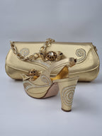 Marino Carlo Gold Adorned Set - Italian Shoe and Bag Set - Classic Shoes London