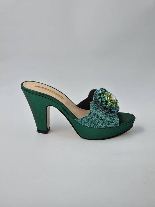 Emerald Green 'Patterned' High Slippers - Classic Shoes London