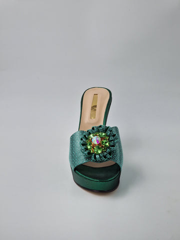 Emerald Green 'Patterned' High Slippers - Classic Shoes London