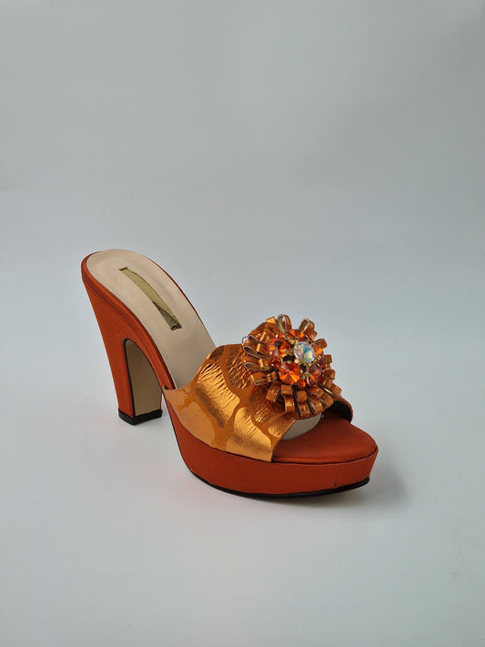 Burnt Orange 'Patterned' High Slippers - Classic Shoes London