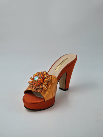 Burnt Orange 'Patterned' High Slippers - Classic Shoes London