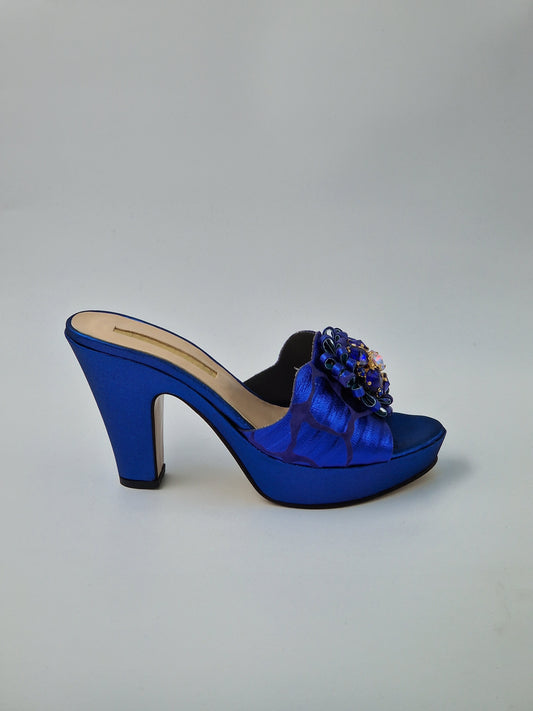 Royal Blue 'Patterned' High Slippers - Classic Shoes London