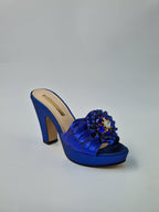 Royal Blue 'Patterned' High Slippers - Classic Shoes London