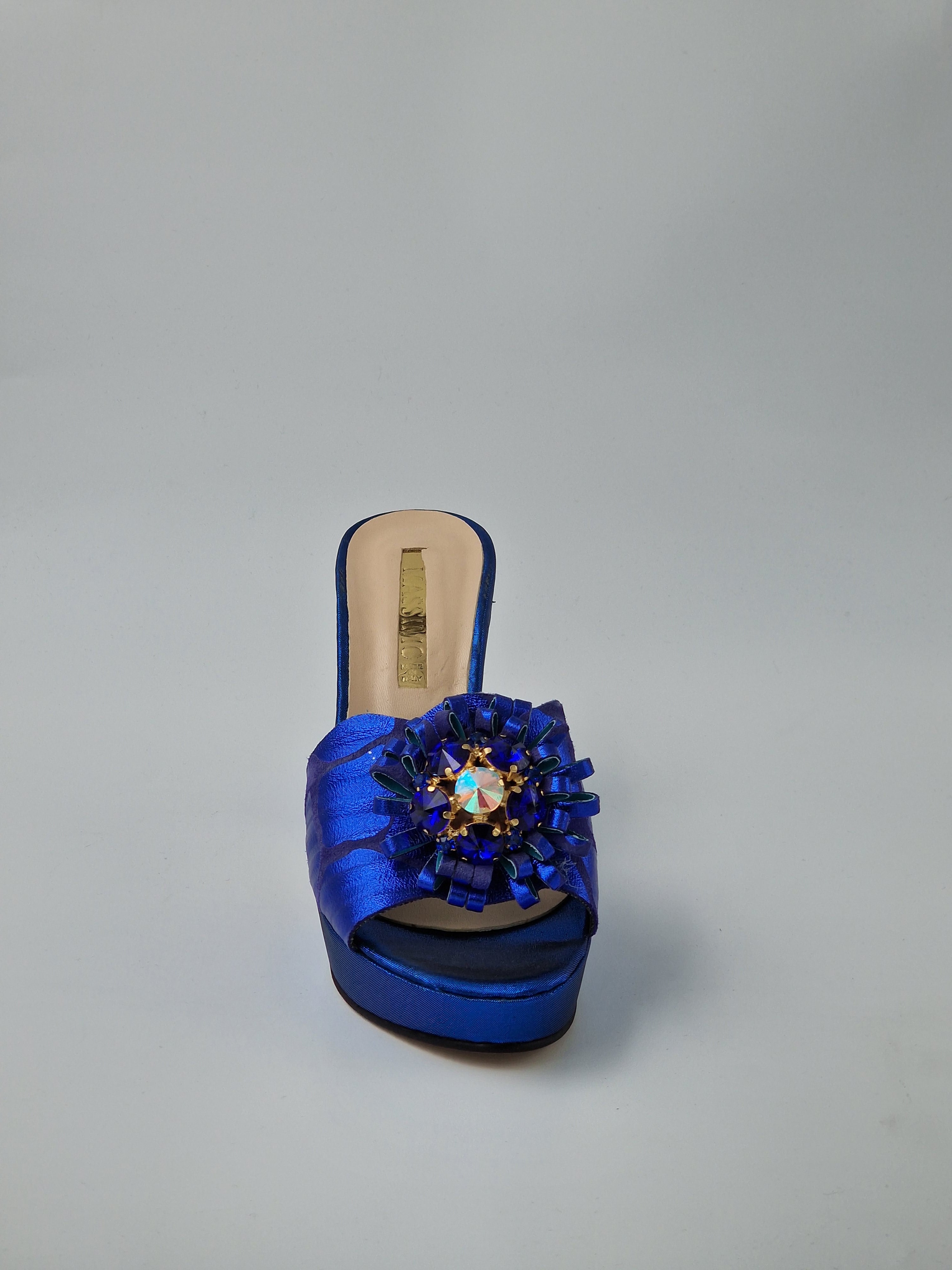 Royal Blue 'Patterned' High Slippers - Classic Shoes London