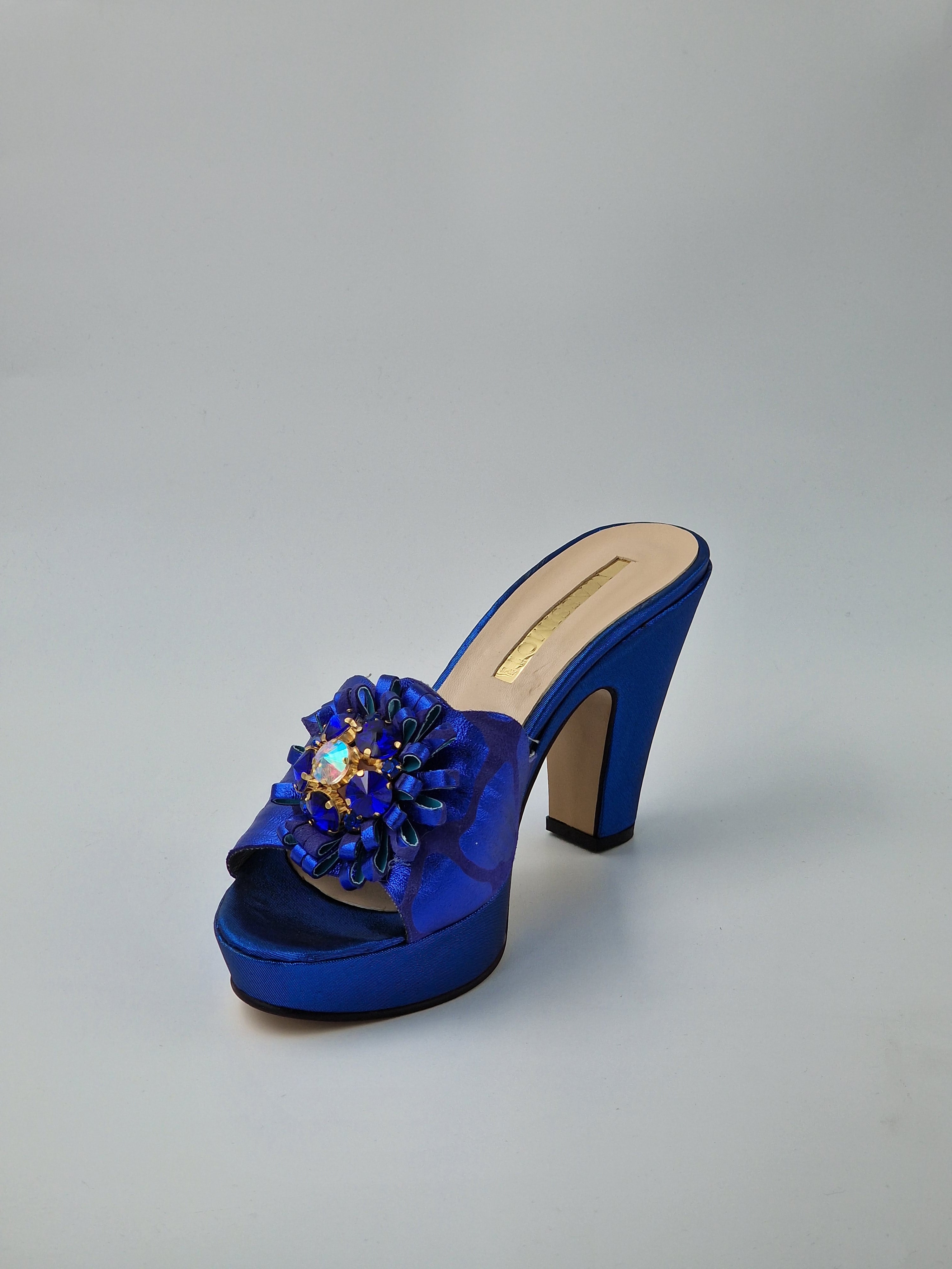 Royal Blue 'Patterned' High Slippers - Classic Shoes London