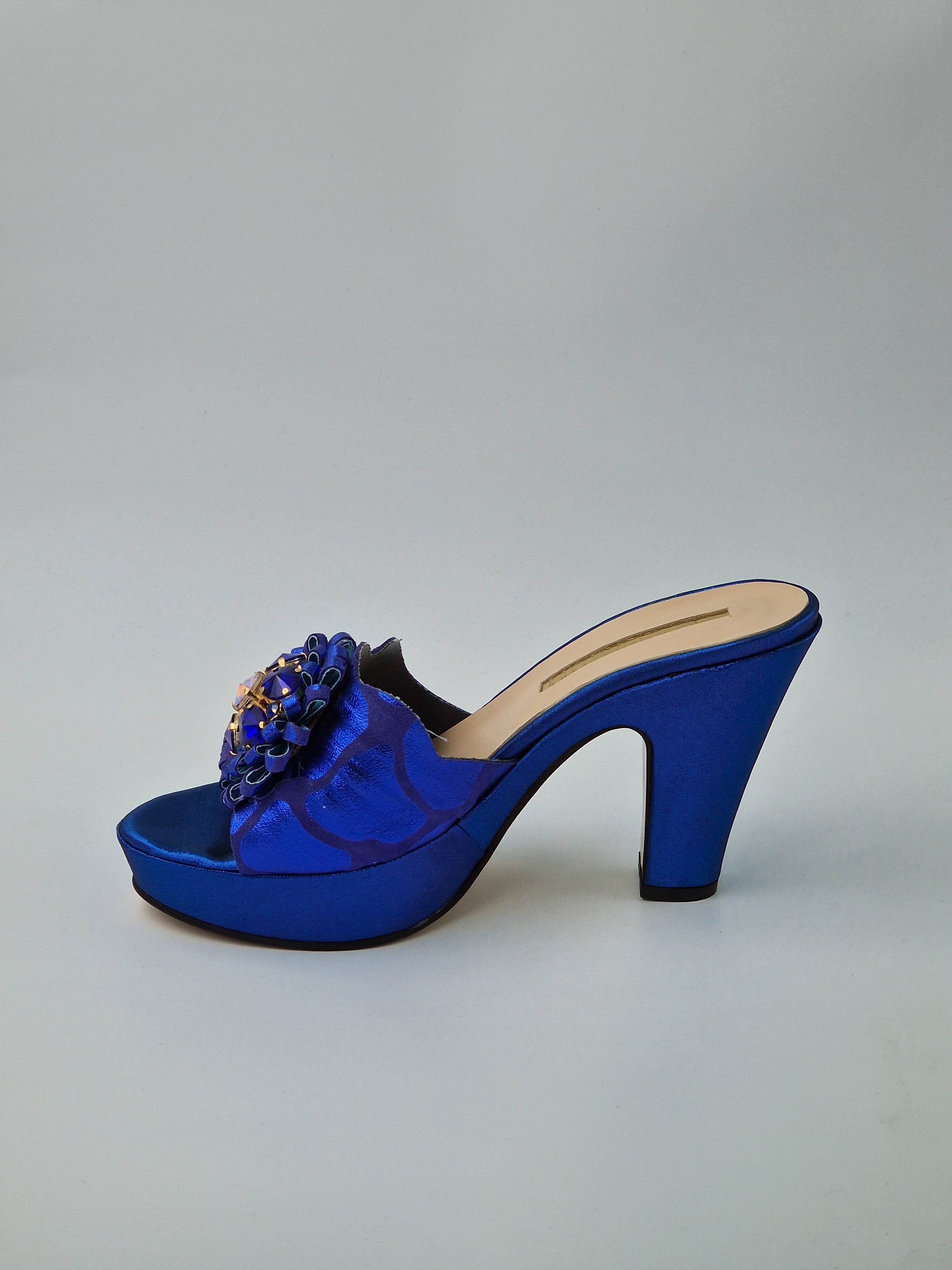 Royal Blue 'Patterned' High Slippers - Classic Shoes London