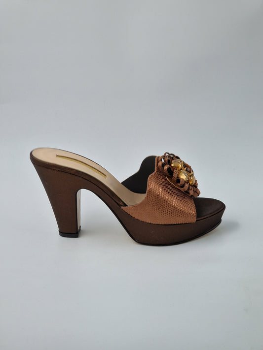 Chocolate Brown 'Patterned' High Slippers - Classic Shoes London