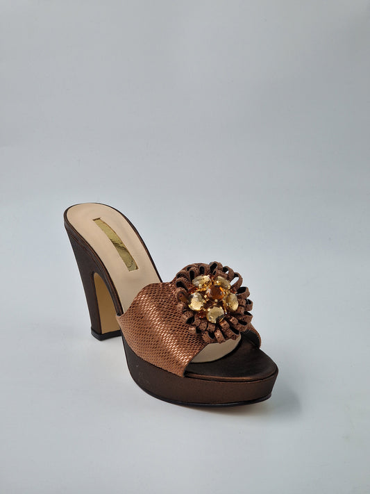 Chocolate Brown 'Patterned' High Slippers - Classic Shoes London