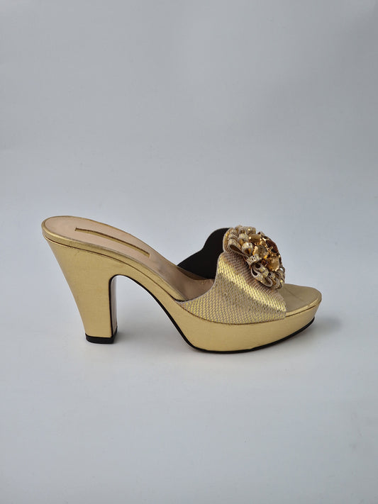 Gold 'Patterned' High Slippers - Classic Shoes London