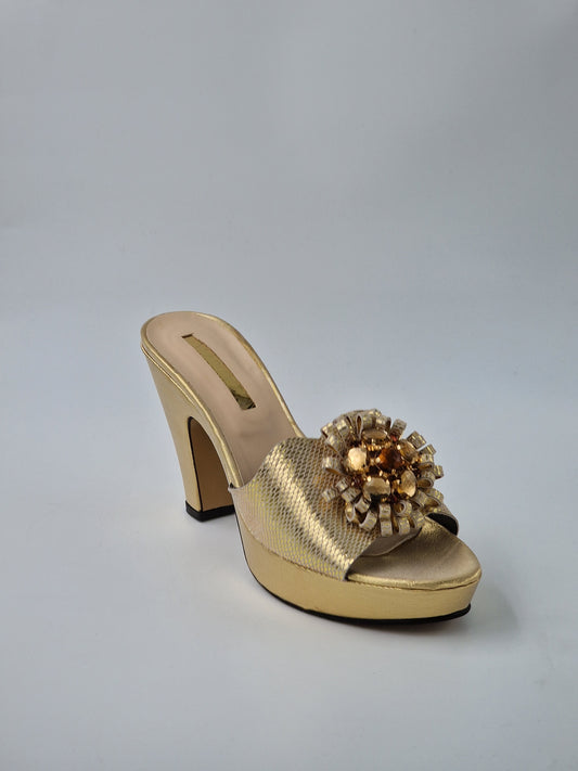 Gold 'Patterned' High Slippers - Classic Shoes London