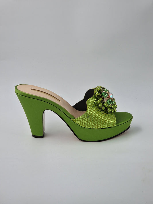 Lemon Green 'Patterned' High Slippers - Classic Shoes London