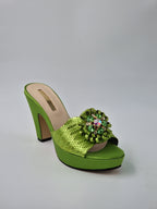 Lemon Green Patterned High Slippers - Italian Women's Slippers - Classic Shoes London