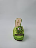 Lemon Green Patterned High Slippers - Italian Women's Slippers - Classic Shoes London