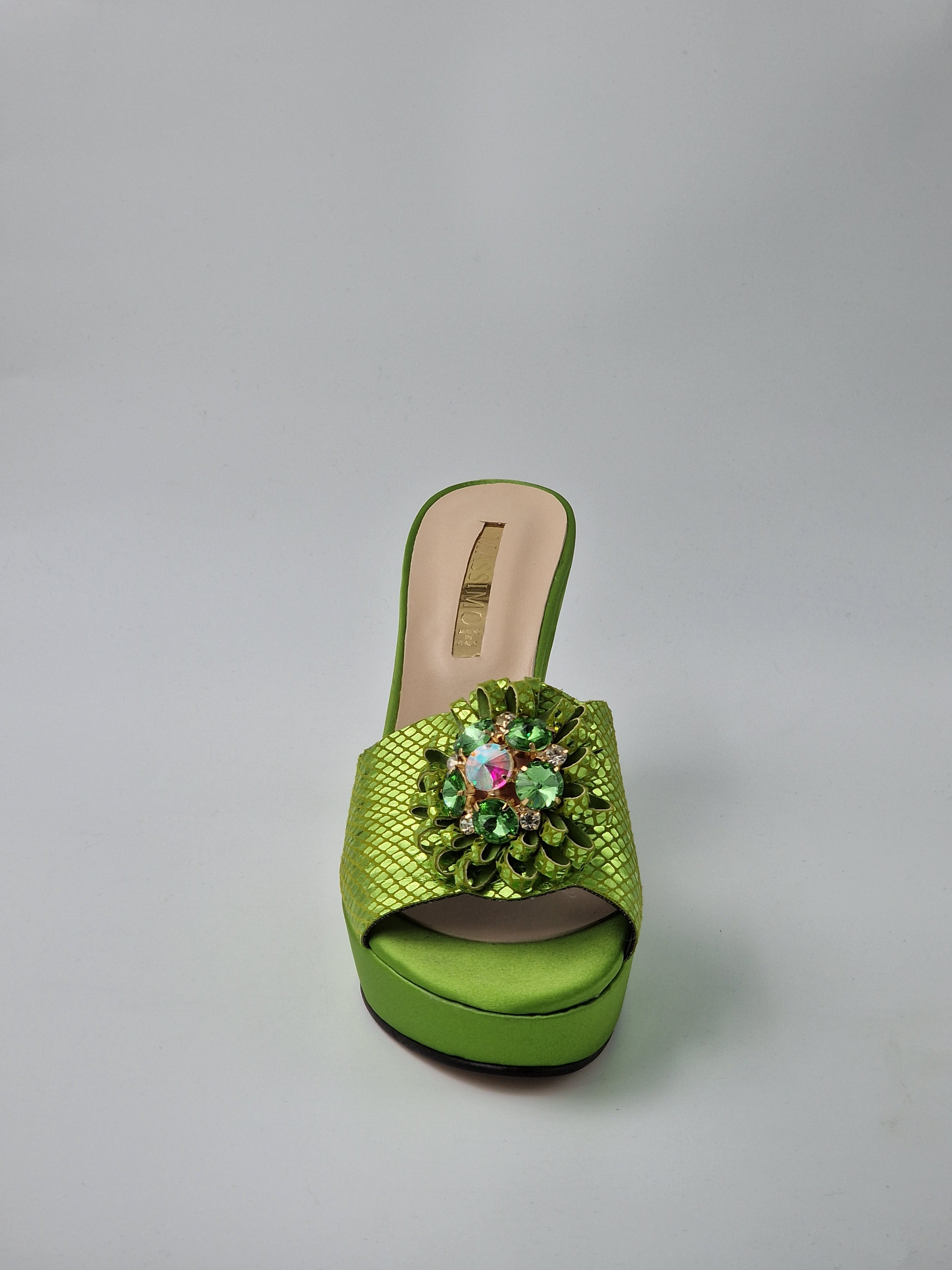 Lemon Green 'Patterned' High Slippers - Classic Shoes London