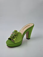 Lemon Green Patterned High Slippers - Italian Women's Slippers - Classic Shoes London
