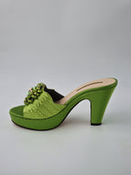 Lemon Green Patterned High Slippers - Italian Women's Slippers - Classic Shoes London