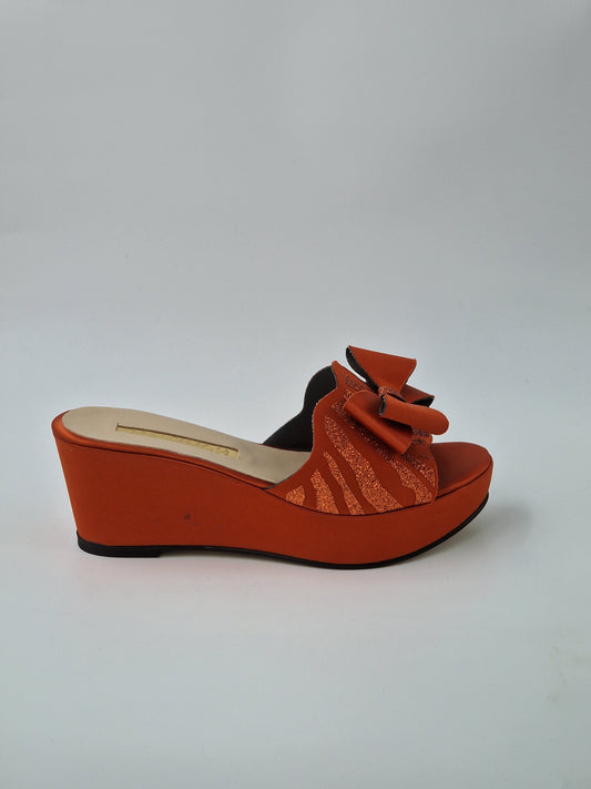 Burnt Orange 'Glittered Bow' Low Slippers - Classic Shoes London