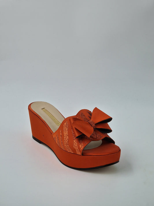 Burnt Orange 'Glittered Bow' Low Slippers - Classic Shoes London