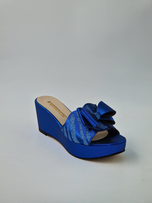 Royal Blue 'Glittered Bow' Low Slippers - Classic Shoes London