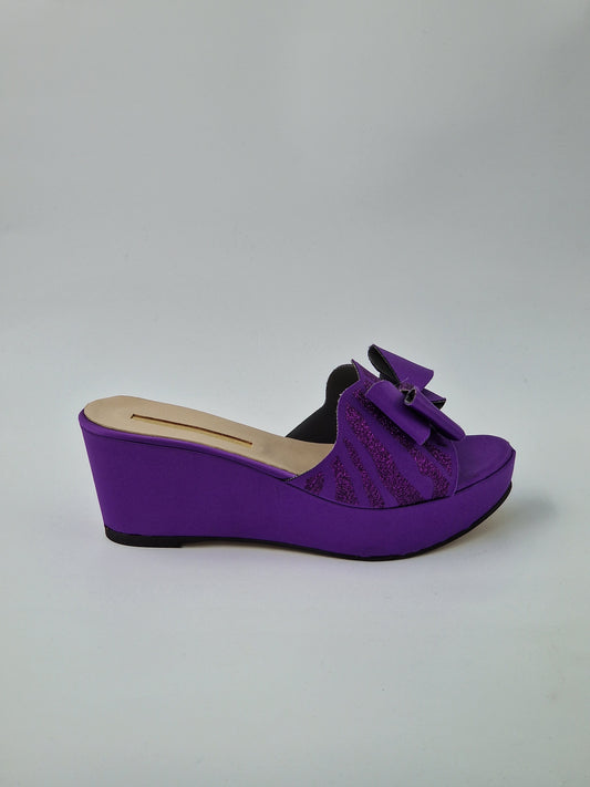 Purple 'Glittered Bow' Low Slippers - Classic Shoes London